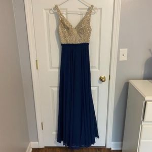 Rated PG by PromGirl Navy & Gold Sequin Prom Dress Size 0